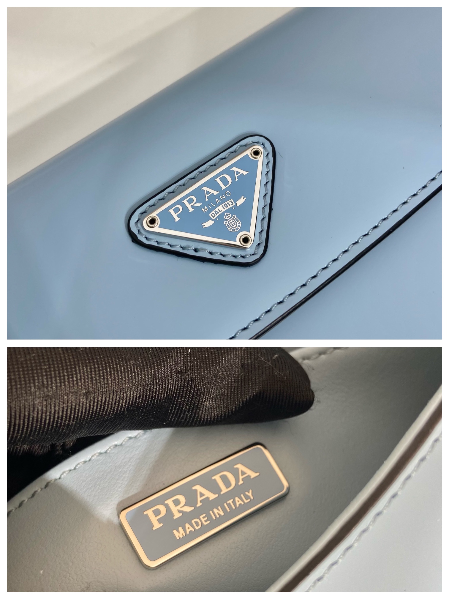 Prada Cleo Brushed Leather Shoulder Bag With Flap Blue 1BD311